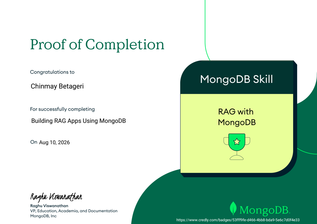 Building RAG Apps Using MongoDB certificate
